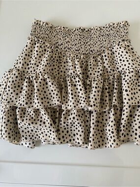 Smocked Waist Beige Polka Dot Ruffle Skirt